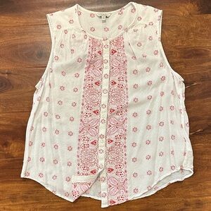 Lucky Brand White, Red and Pink Floral Blouse